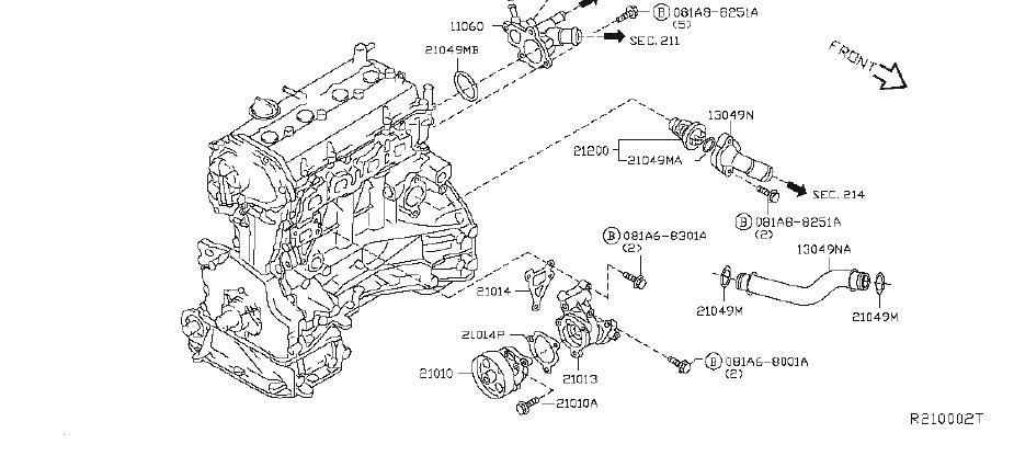 Nissan Altima Engine Water Pump Gasket. COOLING, THERMOSTAT - 21014