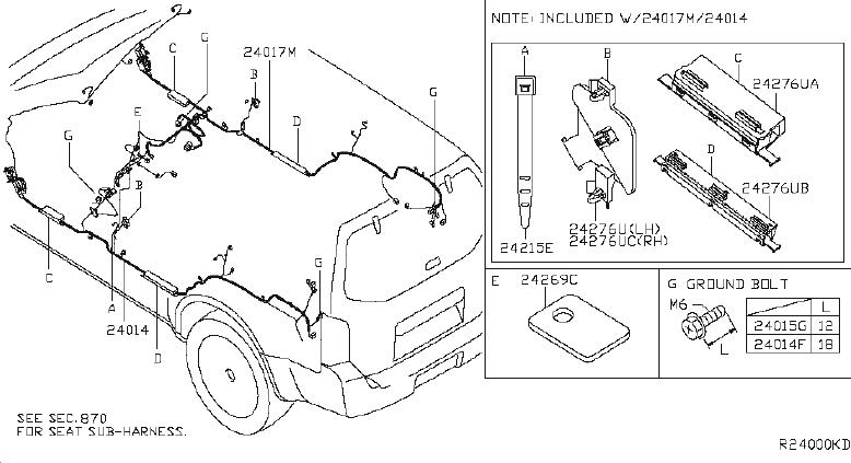 Nissan Pathfinder Harness Back Door. FITTING, ENGINE, ROOM - 24051