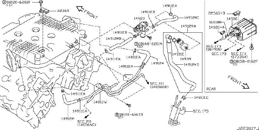 Nissan 370Z Evaporative Emissions System Lines. PIPING, CANISTER, VAC